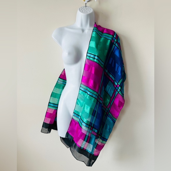 Vintage Multi Color Abstract  Print Versatile Wear 80s Fashion Rectangular Scarf - Picture 10 of 10